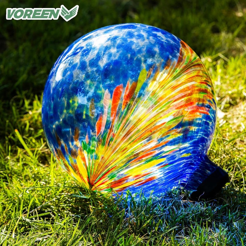 VOREEN 10-Inch Glass Gazing Ball, Outdoor Gazing Globe, Handmade Reflective Ball Yard Decoration for Homes, Patio, Lawn and Gardens, Gift for Mom Wife Friend, Phoenix Tail Design, Blue - Image 3